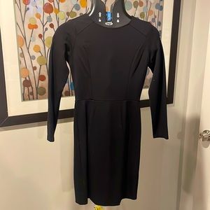 Long Sleeve Black Structured Dress with Silver Zipper